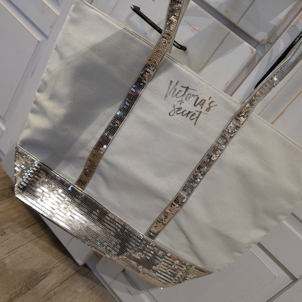 Victoria's Secret White and Silver Tote Bag